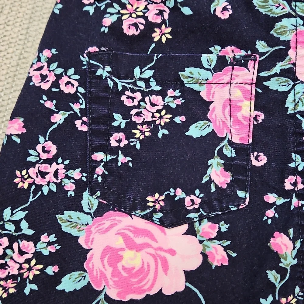 OshKosh B'gosh Girls Floral Overall Dress Jumper 18 Months Vestbak Navy Pink